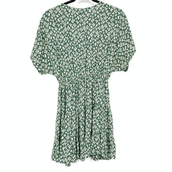Angie Cutout Short Sleeve Mini Dress Womens Size Large Green Cream Cactus Print - Picture 2 of 5